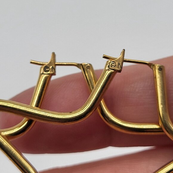 VTG Monet Star Gold Tone Hoop Earrings 2" - Picture 9 of 9